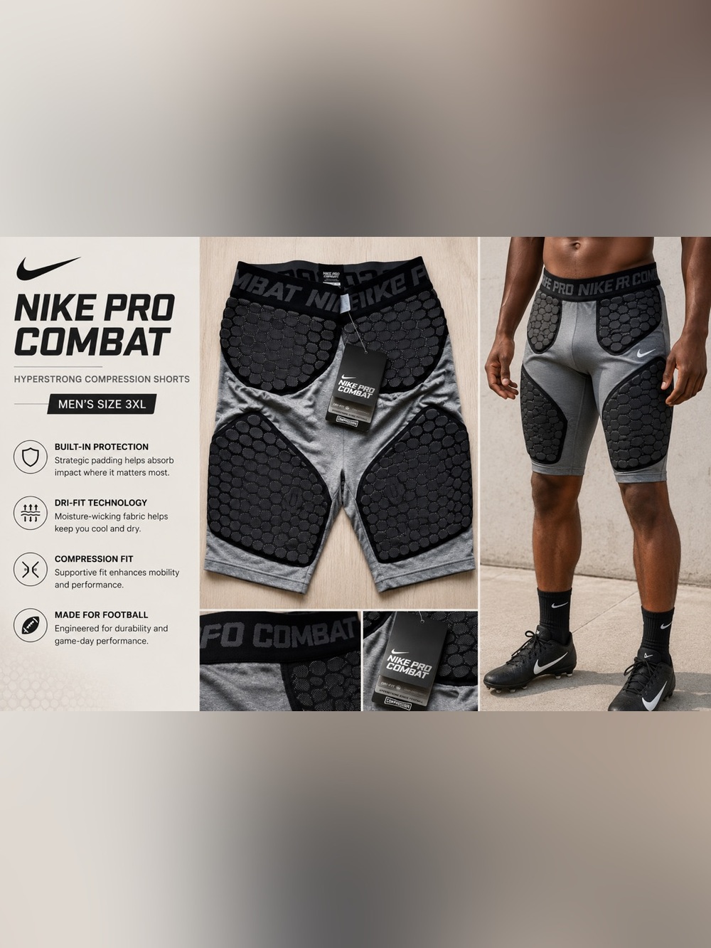 Nike Pro Combat Hyperstrong Compression Padded Football Shorts Men’s 3XL NWT